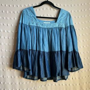 Kate Spade Broome Street Chambray Embroidered Ombre‎ Long Sleeve Sz S